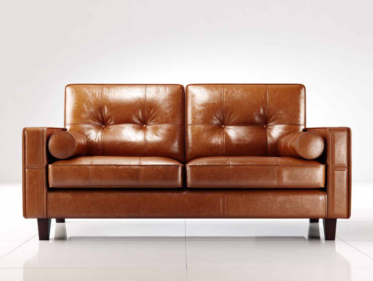 Zweisitzer Sofa in Lederoptik 180 x 88 x 86 cm - Cognacbraun - Gesteppte Rückenlehne mit Holzfüßen