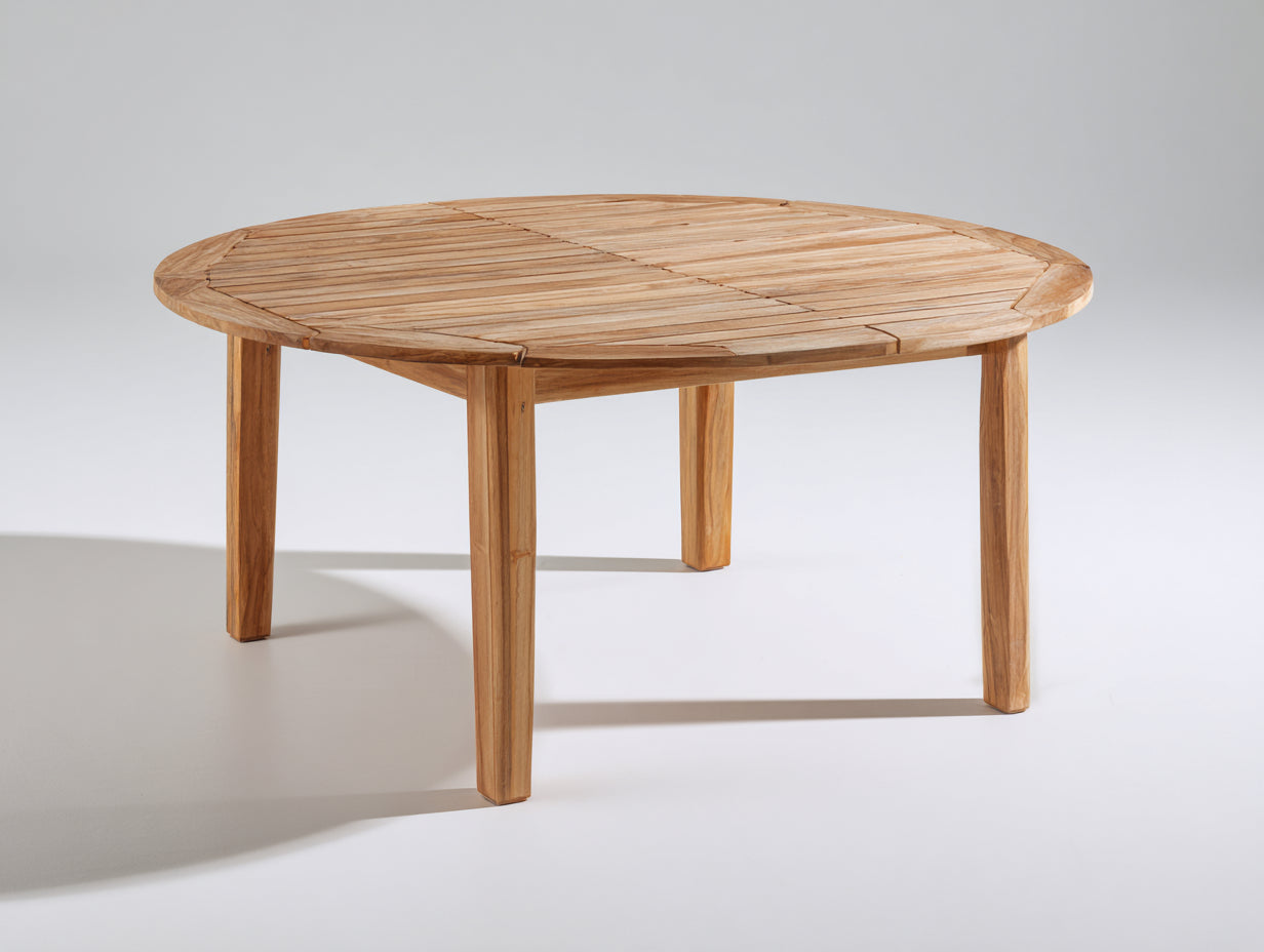 Runder Gartentisch aus Holz 140 x 140 x 75 cm - Naturbraun - Lattenplatte mit 4 Tischbeinen