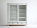 Bücherregal aus Holzwerkstoff und Glas 112 x 42 x 180 cm - Weiß - Klassisches Design mit 2 Türen und 2 Schubladen