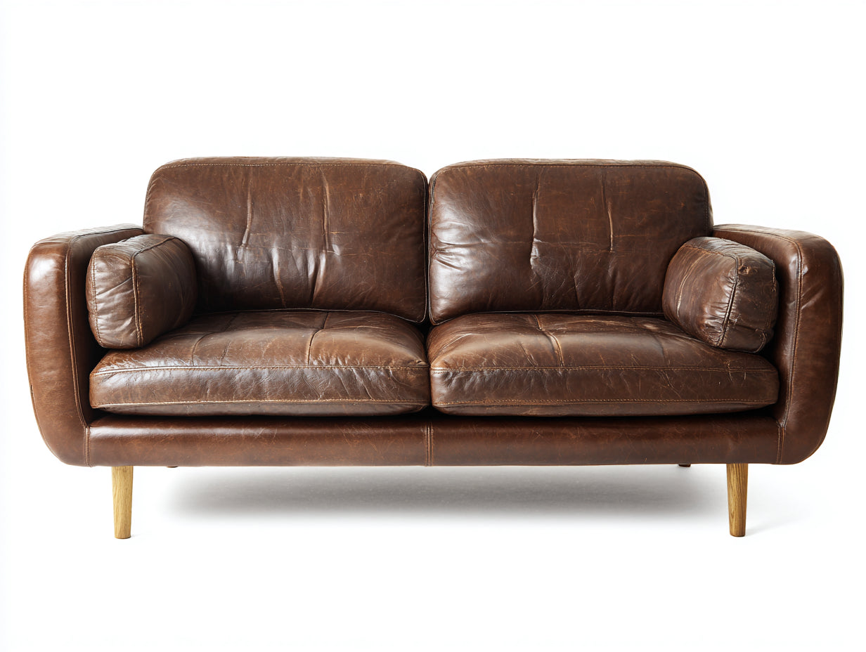 Zweisitzer Sofa mit Lederbezug 190 x 91 x 84 cm - Braun - Vintage-Design mit Holzfüßen