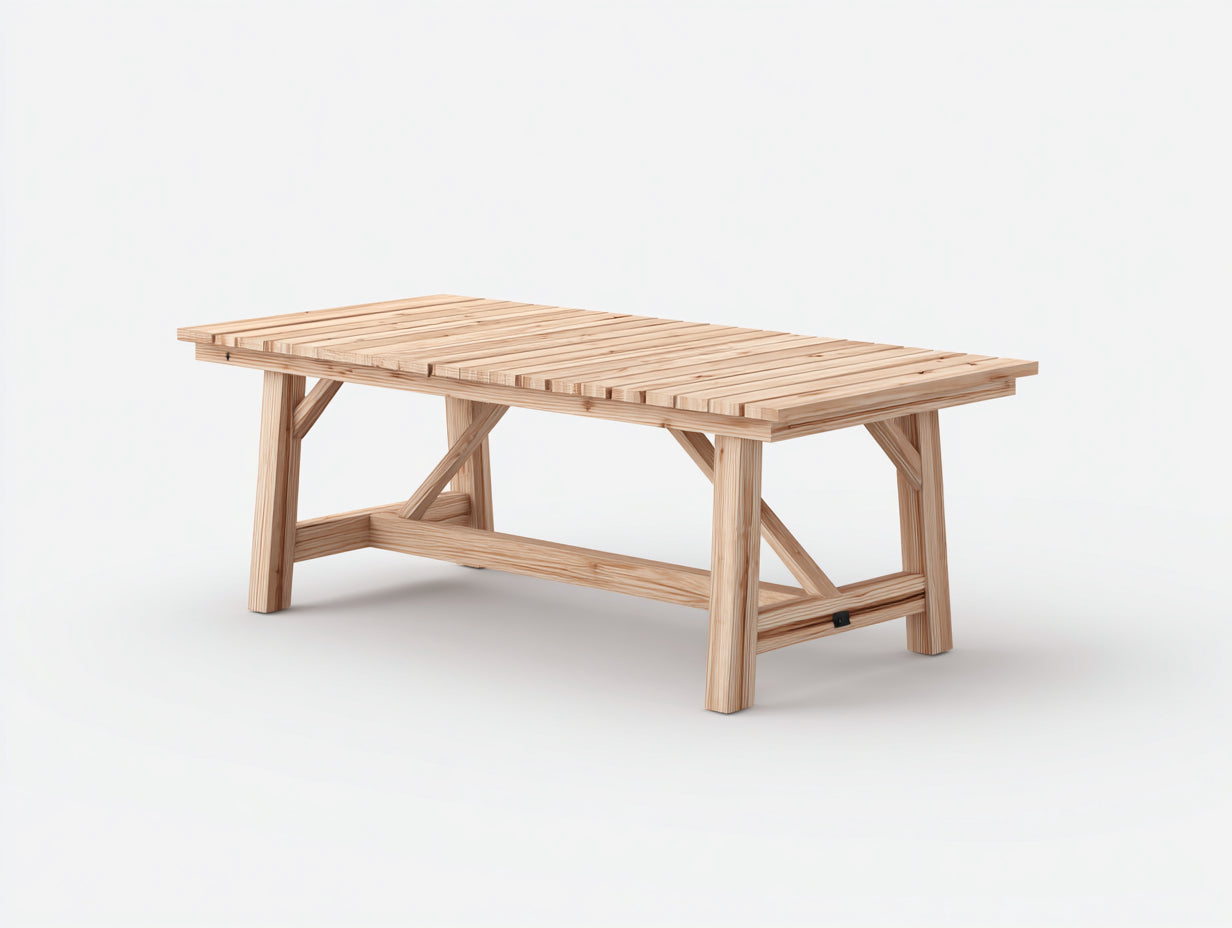 Gartentisch aus Holz 180 x 90 x 75 cm - Hellbraun - Rechteckige Lamellenplatte mit verstrebtem Gestell