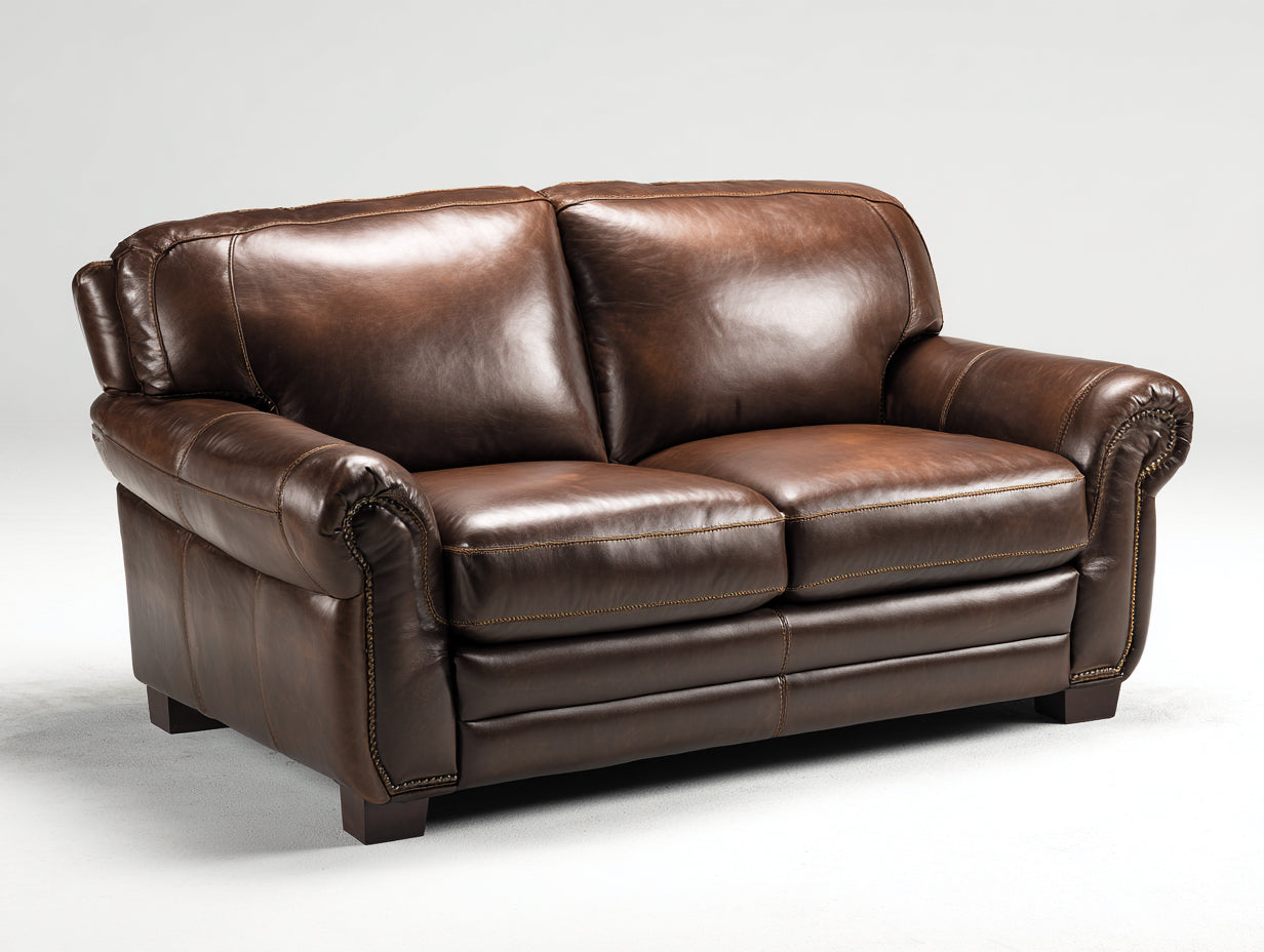 Zweisitzer Sofa mit Kunstlederbezug 172 x 91 x 88 cm - Dunkelbraun - Klassisches Design mit gerundeten Armlehnen