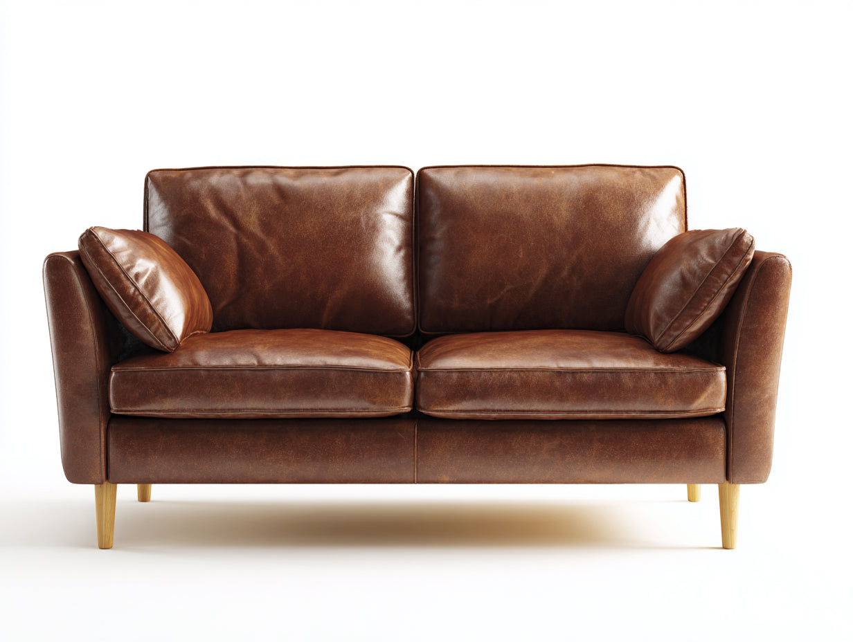 Zweisitzer Sofa mit Kunstlederbezug 172 x 88 x 84 cm - Cognacbraun - Vintage-Design mit Holzfüßen