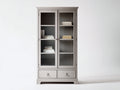 Bücherregal mit zwei Glastüren und zwei Schubladen 100 x 42 x 190 cm - Graubeige - klassisches Design für Wohnzimmer und Arbeitszimmer