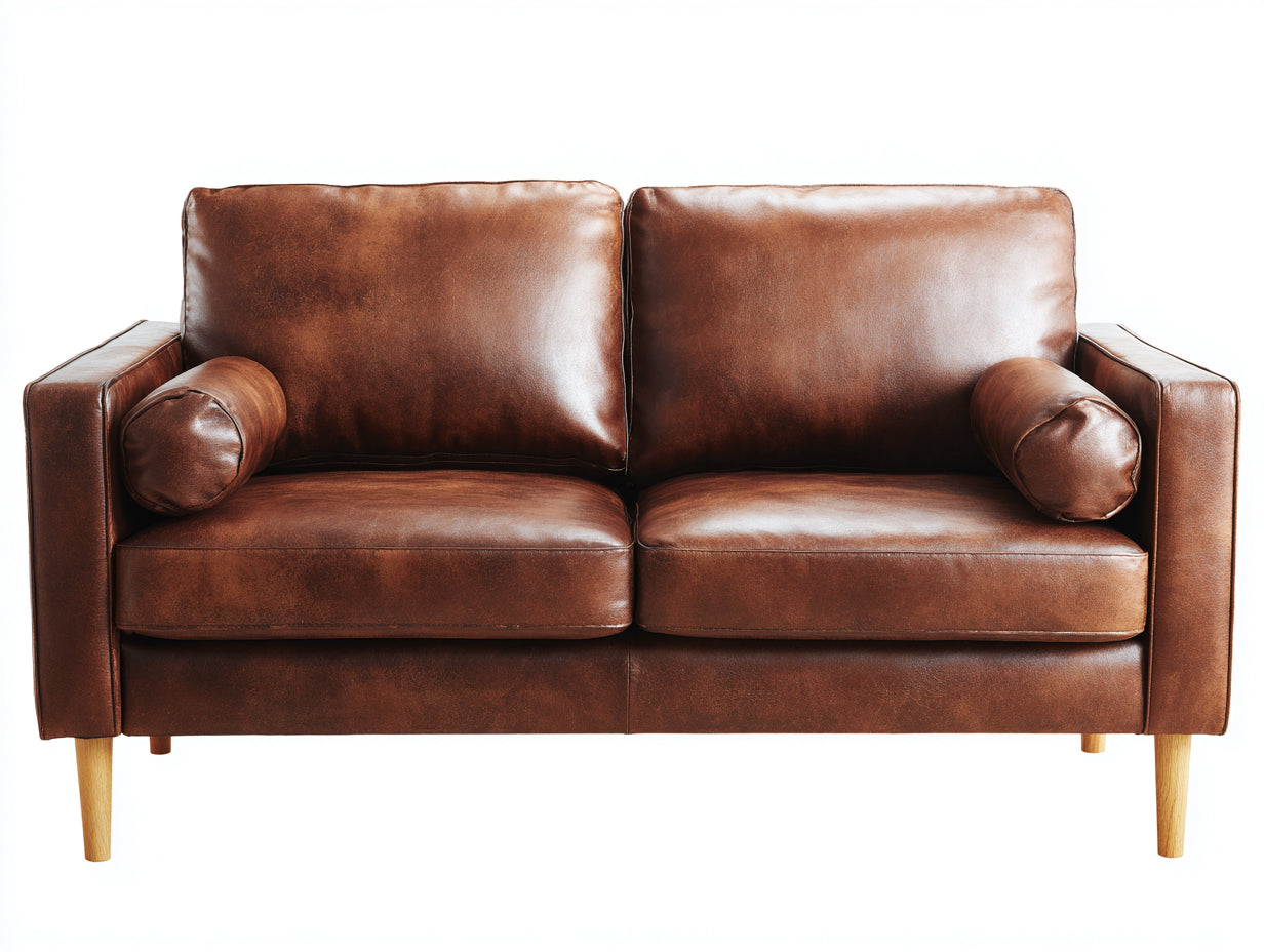 Zweisitzer Sofa mit Kunstlederbezug 184 x 88 x 85 cm - Cognacbraun - modernes Design mit Holzfüßen