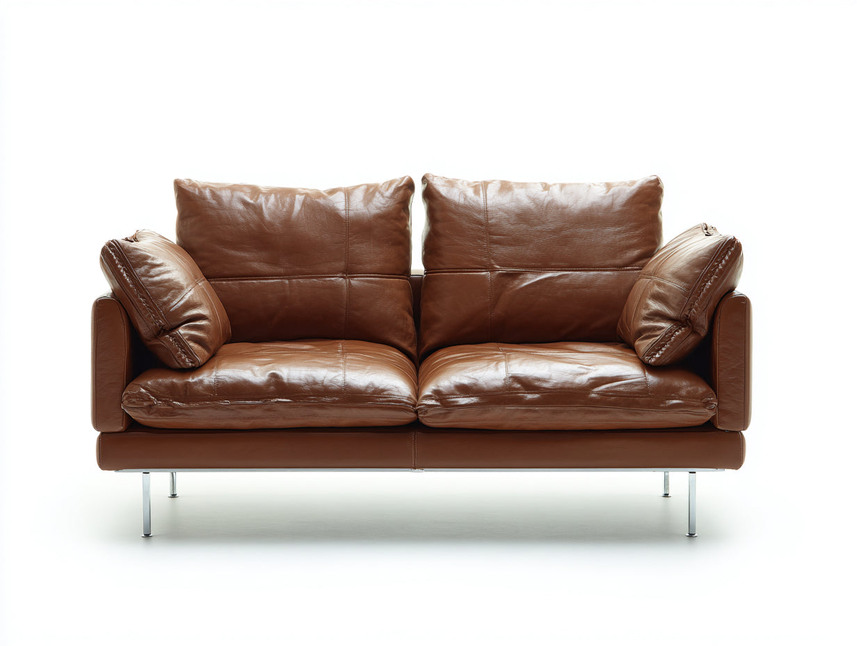 Zweisitzer Sofa mit Kunstlederbezug 176 x 88 x 84 cm - Cognacbraun - Modernes Design mit Metallfüßen