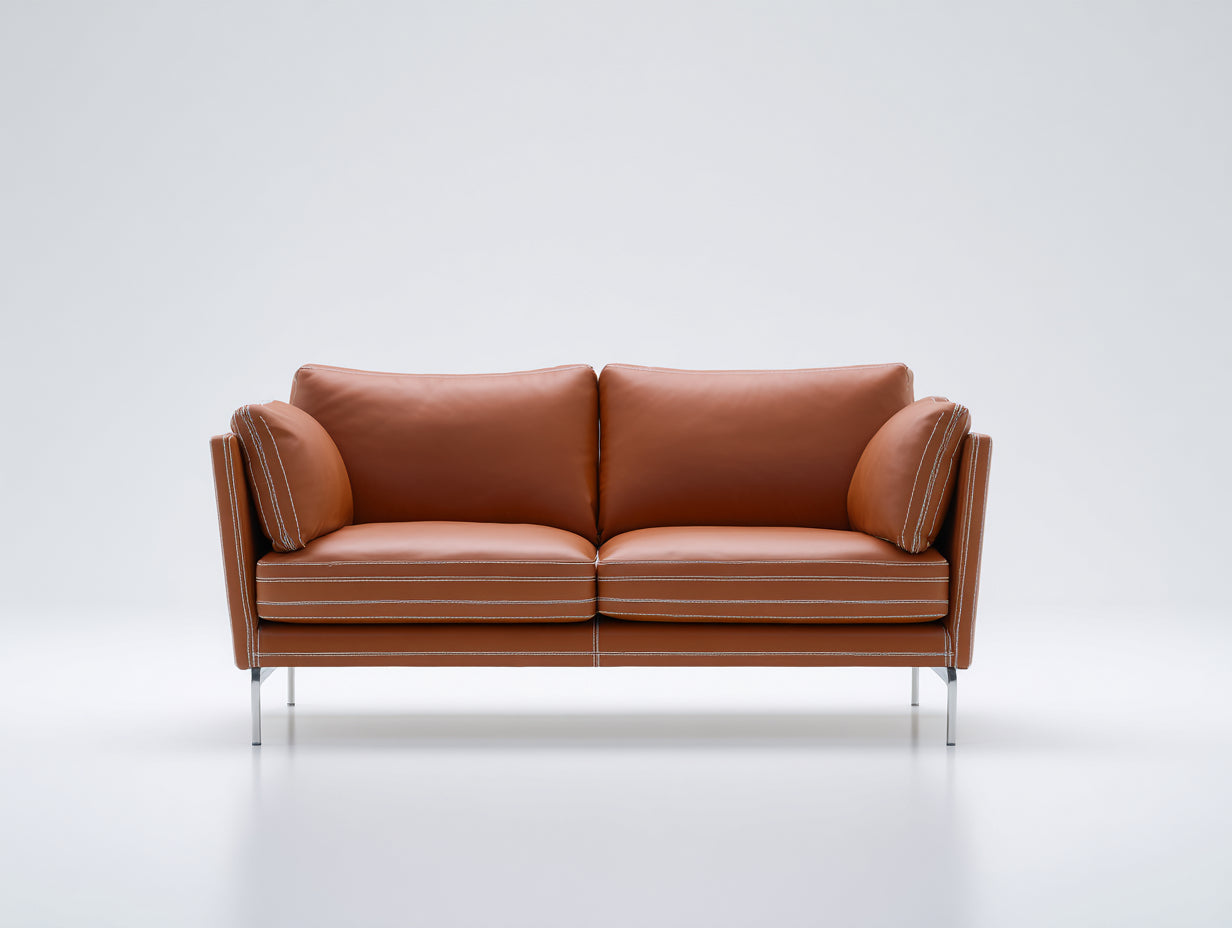 Zweisitzer Sofa mit Kunstlederbezug 158 x 86 x 82 cm - Cognacbraun - Modernes Design mit Metallbeinen