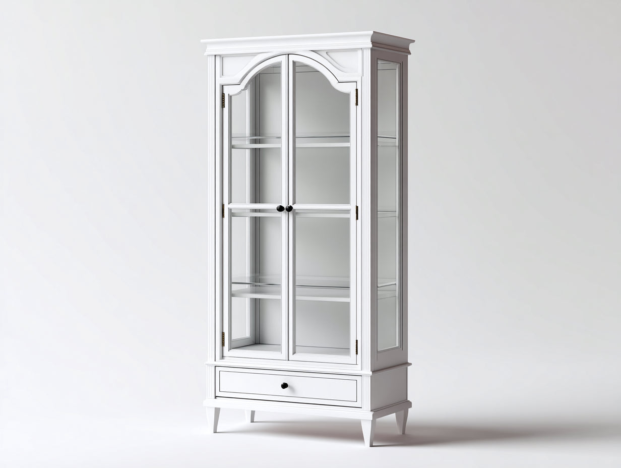 Bücherregal mit Glastüren 92 x 42 x 190 cm - Weiß - Klassisches Design mit 2 Türen und 1 Schublade