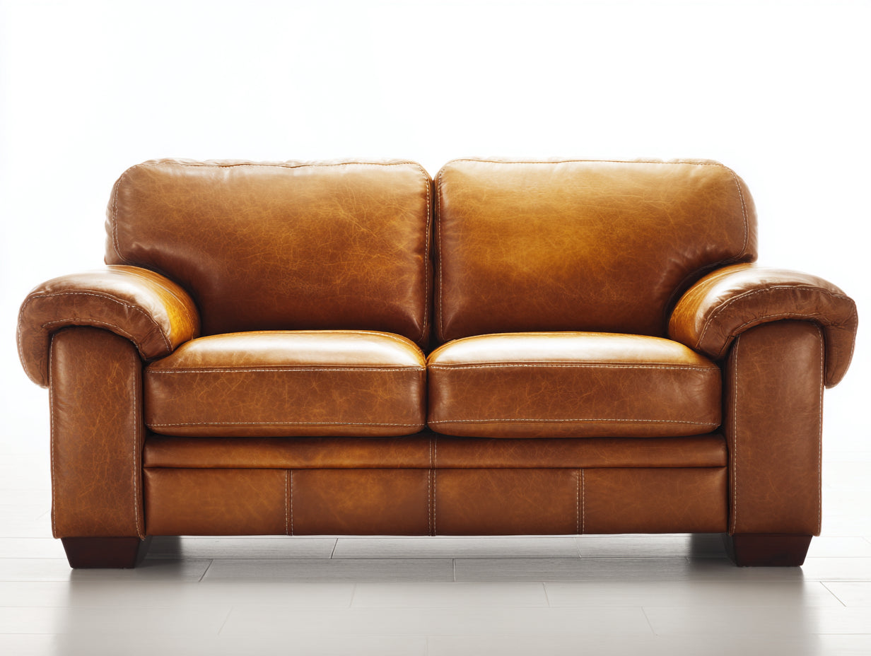 Zweisitzer Sofa mit Kunstlederbezug 180 x 92 x 88 cm - Cognacbraun - Klassisches Design mit gerollten Armlehnen