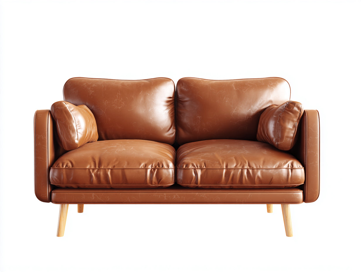 Zweisitzer Sofa in Lederoptik 178 x 88 x 86 cm - Cognacbraun - Modernes Design mit Holzfüßen