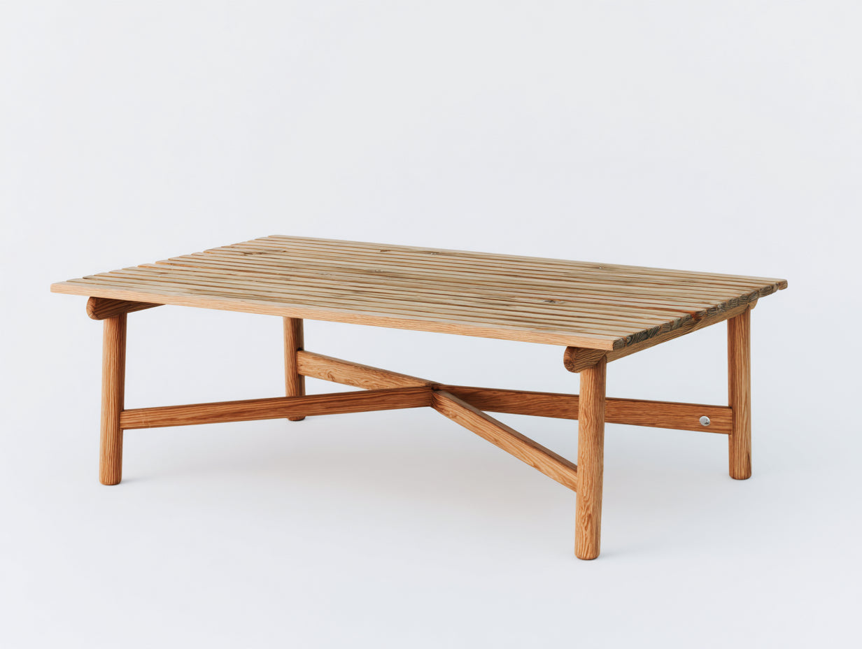 Gartentisch aus Holz 180 x 90 x 75 cm - Naturbraun - Rechteckiges Latten-Design mit Kreuzverstrebung
