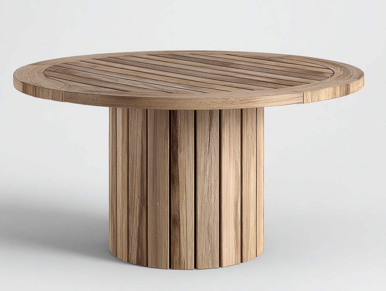Runder Gartentisch aus Holz 130 x 130 x 75 cm - Naturbraun - Lattenplatte mit Säulenfuß
