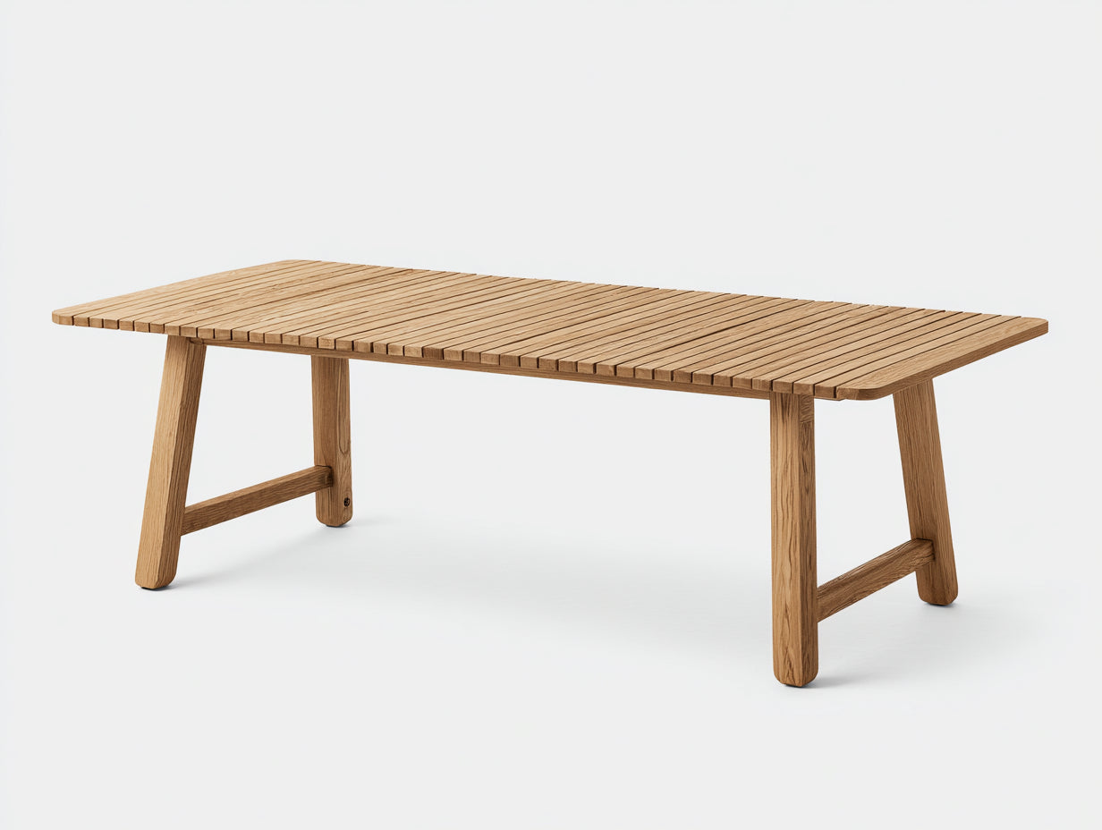Gartentisch aus Holz 180 x 90 x 75 cm - Naturbraun - Rechteckige Lamellentischplatte mit stabilem Beingestell