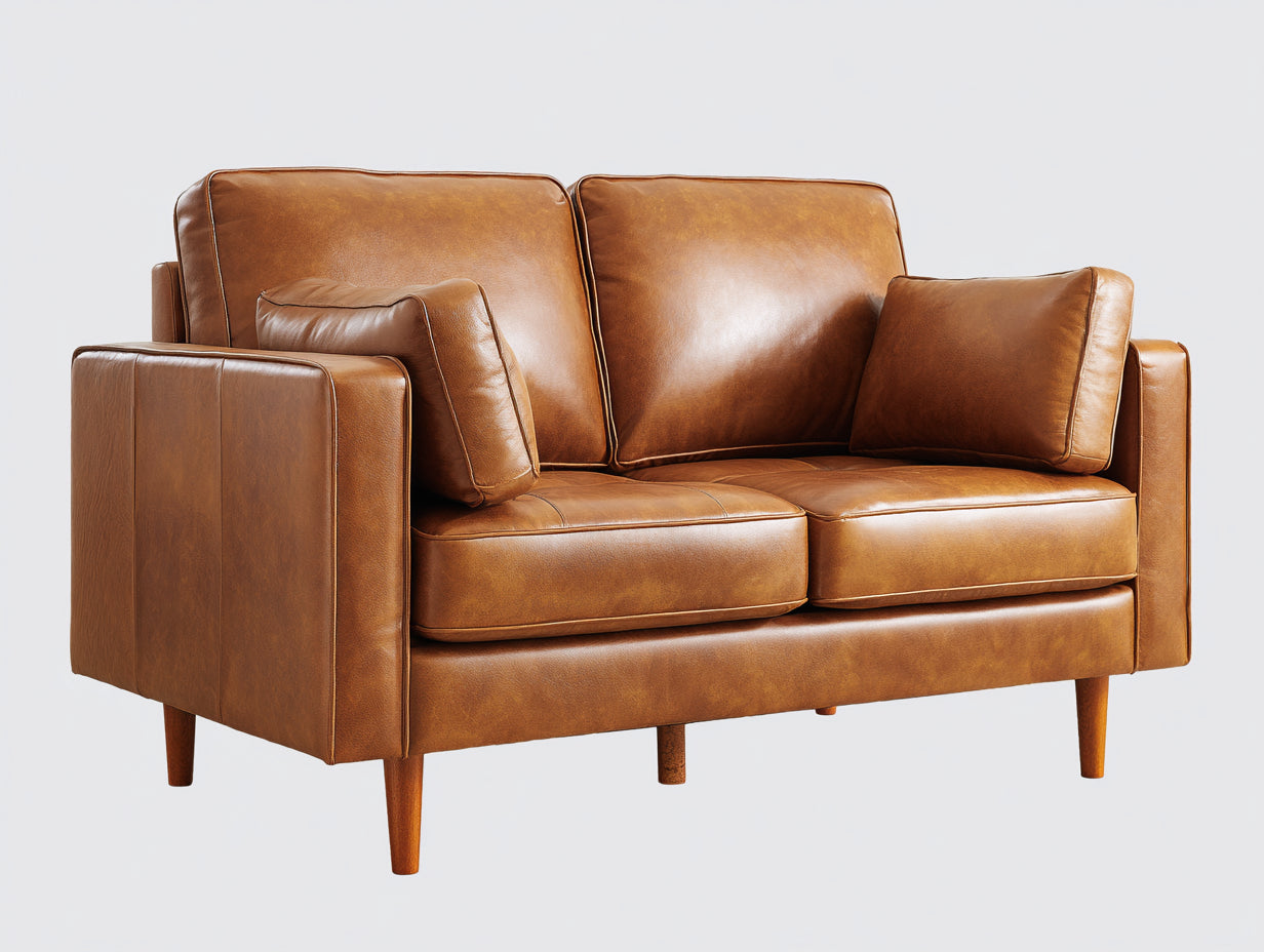 Zweisitzer Sofa in Lederoptik 172 x 88 x 86 cm - Cognacbraun - Modernes Design mit Holzfüßen