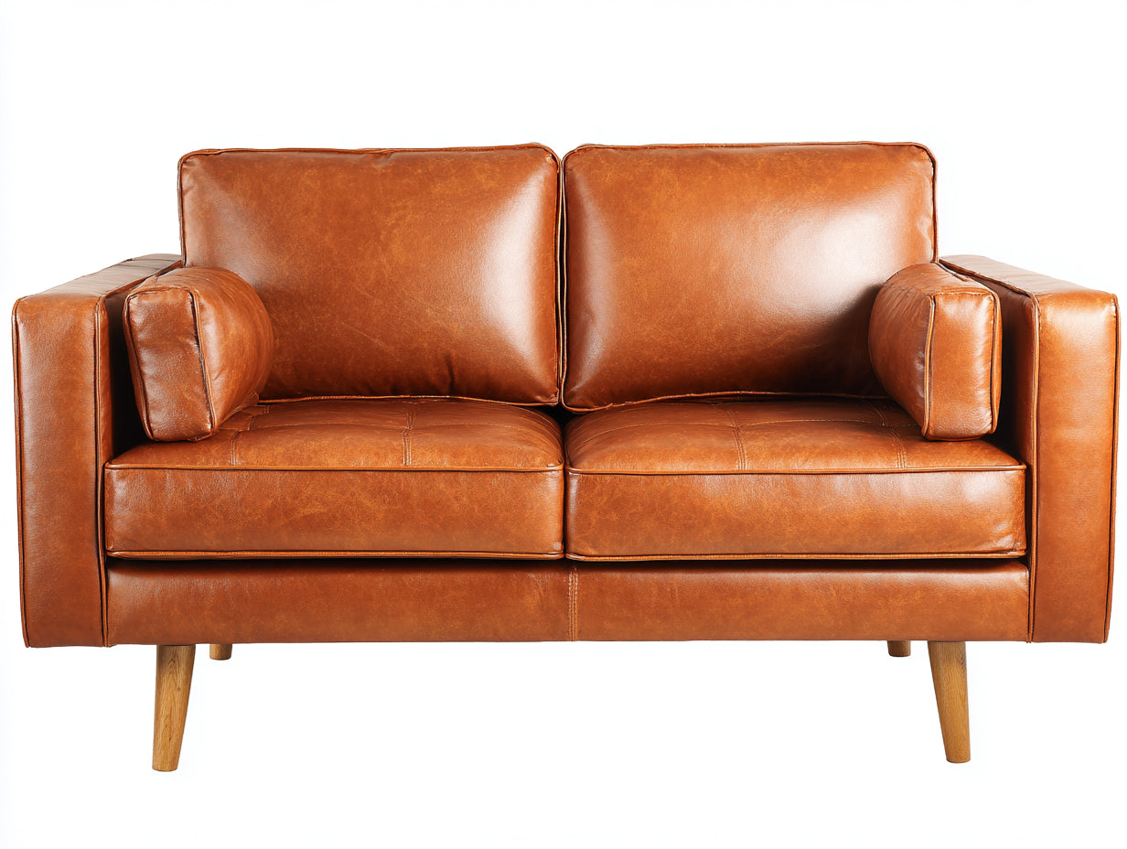 Zweisitzer Sofa mit Kunstlederbezug 182 x 87 x 84 cm - Cognacbraun - modernes Design mit Holzfüßen