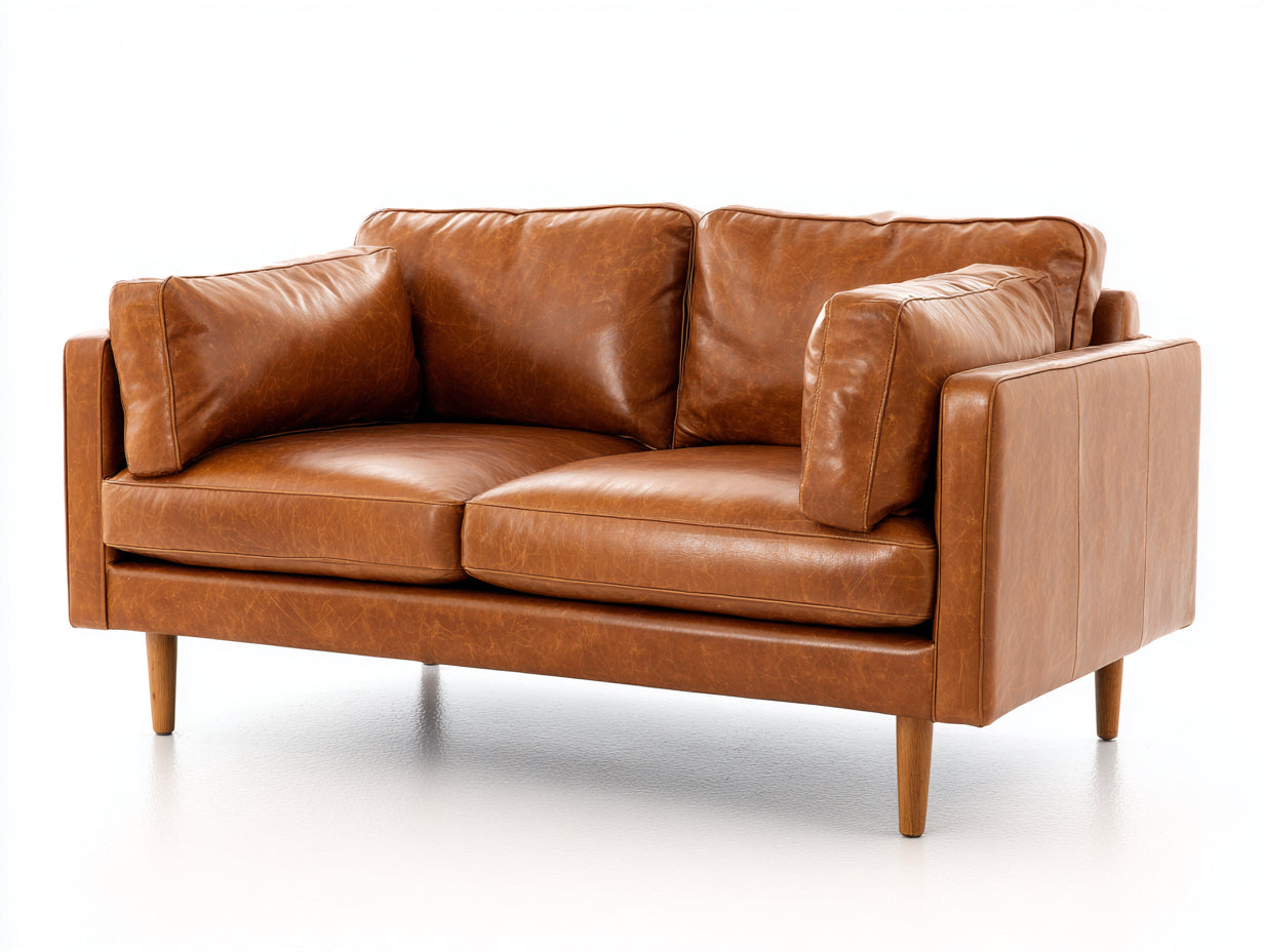 Zweisitzer Sofa mit Kunstlederbezug 178 x 87 x 83 cm - Cognacbraun - Modernes Design mit Holzfüßen