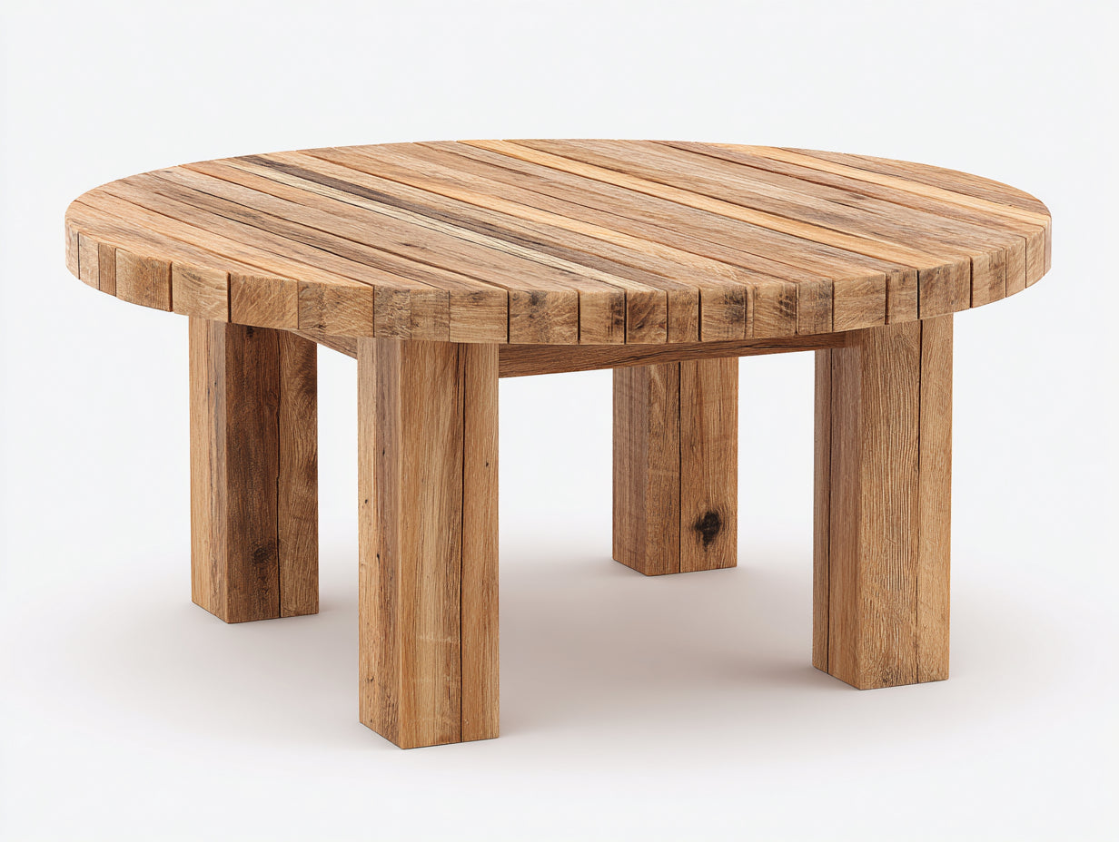 Gartentisch aus Massivholz 110 x 110 x 75 cm - Naturbraun - Rundes Landhausdesign mit Bohlenplatte