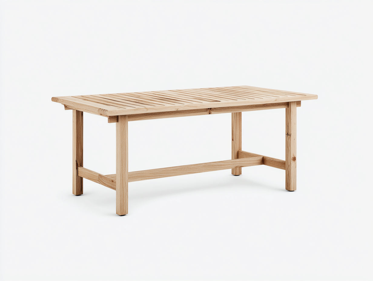 Gartentisch aus Holz 160 x 90 x 75 cm - Naturbraun - Rechteckige Lattenplatte mit Querstreben
